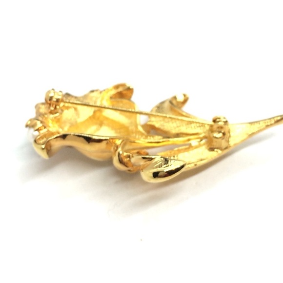 VINTAGE GIVENCHY TULIP BROOCH PIN PEARL ART GLASS GOLD TONE RARE FLOWER UNSIGNED - Picture 15 of 17